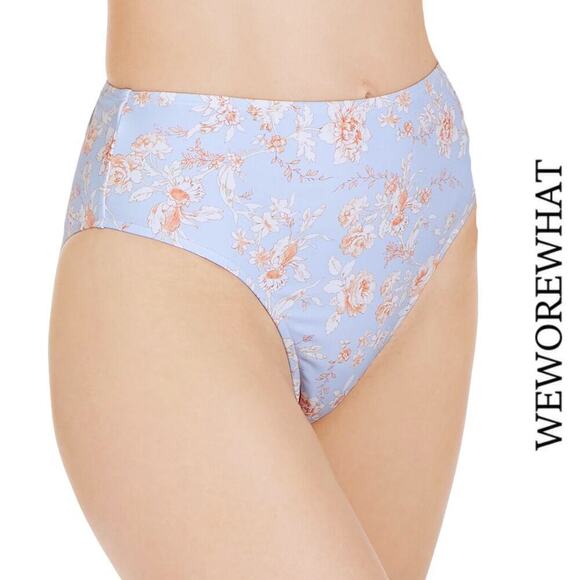 WeWoreWhat NWT Halogen Blue Floral Emily High-Waist Bikini Swim Bottom XS - Picture 1 of 9